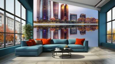 View of Abu Dhabi Skyline at sunrise, UAE Wall mural