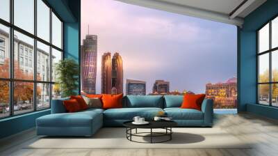 View of Abu Dhabi Skyline at sunrise, UAE Wall mural