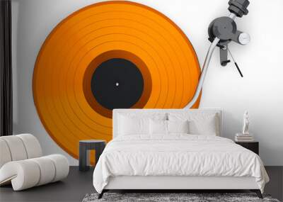 Vinyl record player or DJ turntable with retro vinyl disk on white background. Wall mural