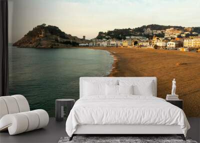 Beach at Tossa de Mar and fortress in a beautiful summer day, Costa Brava, Catalonia, Spain Wall mural