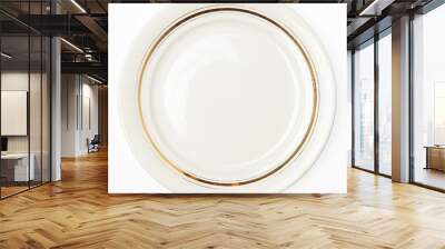 Plate with gold line decor isolated on white Wall mural