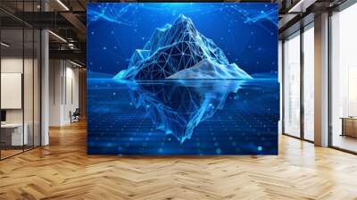 Abstract digital iceberg. Water surface on a dark night background. Ice underwater and mountain. Technology low poly wireframe glacier in the ocean. Polygonal geometric vector illustration. Tech bg. c Wall mural