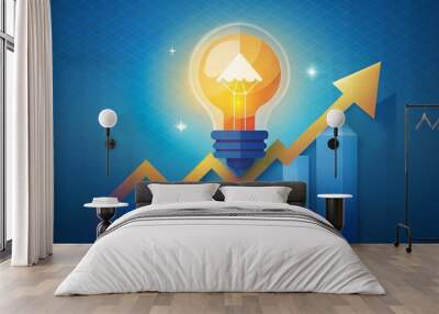 Bright idea with upward arrow, representing insight and growth, flat design illustration Wall mural