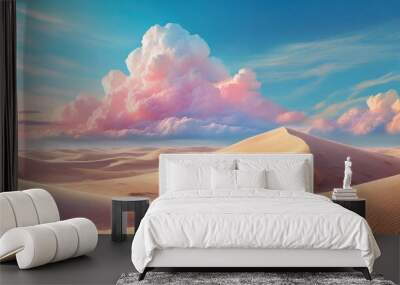 concept of surreal in sandy desert. Soft pastel colors ,Beautiful cloud with blue sky and pink clouds , fantastic desert Wall mural