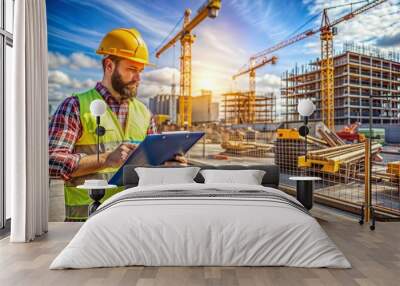 Construction and Engineering: High-quality photographs of construction sites, building projects, heavy machinery, and engineers at work.
 Wall mural