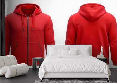 Red Hoodie Showcase back and front on White Backdrop, no logo, no text Wall mural