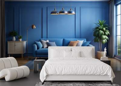 Sofa in blue living room with copy space Wall mural