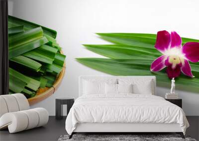 Fresh green pandan leaves on white Wall mural