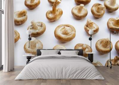 Fresh shiitake mushrooms on white background. Wall mural