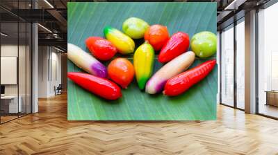 Fruit shaped of mung beans dessert (Kanom Look Choup). Thai Dessert Wall mural