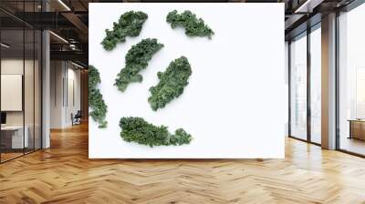 Kale leaves on white background. Top view Wall mural