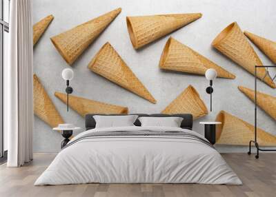 Waffle cones on grey background Wall mural