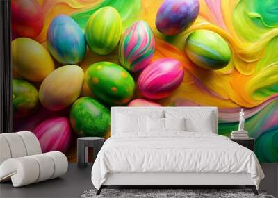 A Symphony of Spring Colors: An Abstract Easter Egg Painting  Generative AI Wall mural