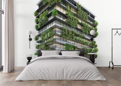 3D Render of a Bio-Climate Office Tower with Green Facade and Efficient HVAC Systems, on isolated white background, Generative AI Wall mural