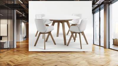 3D Render of a minimalist dining table and chairs, on isolated white background, Generative AI Wall mural