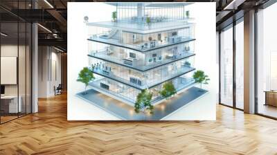 3D Render of a Smart Office Building with Integrated IoT Systems, on isolated white background, Generative AI Wall mural