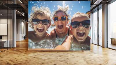 Family Having A Fun Day At A Water Park, Generative AI Wall mural