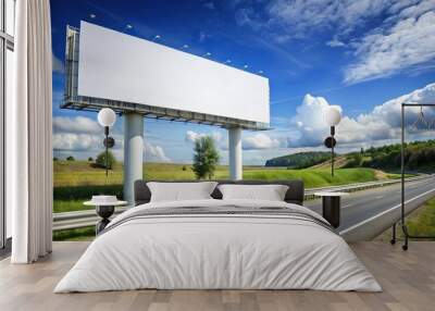 White billboard ad on highway road with copy space, forced perspective Wall mural