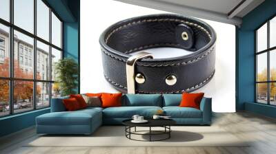 Wide-angle black leather wristband isolated on white background Wall mural