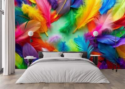 colorful feathers background Multi colored feathers bright colorful feathers Generative AI Wall mural