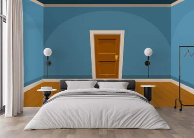 Cartoon flat empty room with a door in blue style. Vector illustration Wall mural