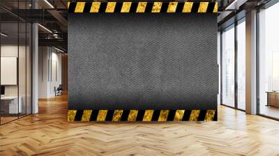 Grunge dark grey background with black and yellow warning stripes Wall mural