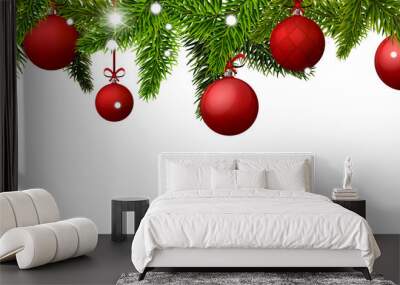 New Year banner with red Christmas balls. Vector illustration Wall mural