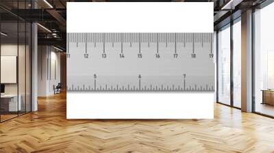 Realistic metal tape ruler isolated on white. Double sided measurement in cm and inches. Vector illustration Wall mural