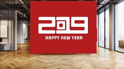 Red Happy New Year 2019 sign concept. Vector illustration Wall mural