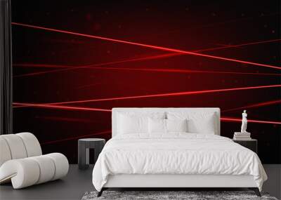 Red realistic laser beam background. Laser rays iolated on black background. Modern style abstract. Bright shiny lasers pattern. Vector illustration Wall mural