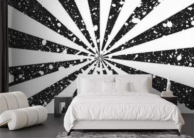 Scratched black and white grunge background in form of sun rays. Vector illustration Wall mural