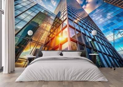 A Symphony of Glass: Geometric Windows in a Modern Skyscraper  AI generated Wall mural