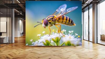 Minimalist hoverfly on flower blossom Wall mural