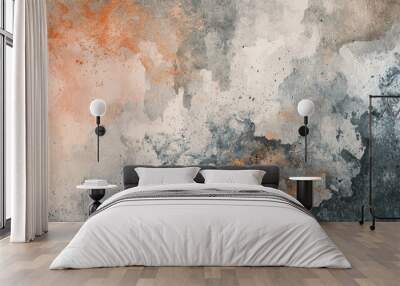 Abstract watercolor background on canvas with a dynamic mix of charcoal grey, antique white and copper Wall mural