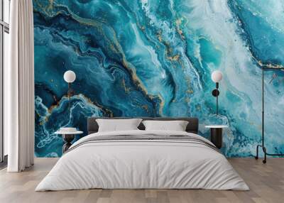 Beautiful abstract marble background with a mix of blue and green colors Wall mural