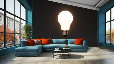 light bulb on black background Wall mural