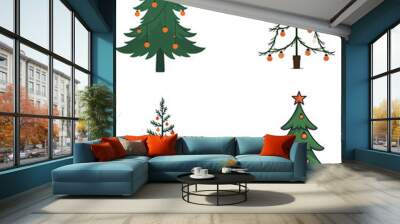 Set of minimalist Christmas trees with ornaments Wall mural