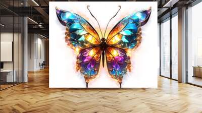 Golden, shining butterfly with wings of their gemstones, on transparent background. Shining, refraction, reflection, luxury, jewelry. Wall mural