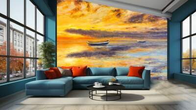 Boat and sunset Wall mural