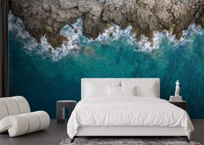 Aerial view of sea waves and fantastic Rocky coast, Montenegro Wall mural