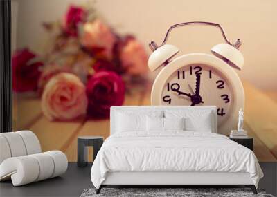 alarm clock on table with vintage retro effect Wall mural