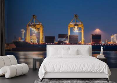 Cranes lifting containers Cargo containers from ships Wall mural