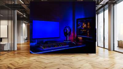 High-End Computing gaming set monitor blue screen Wall mural