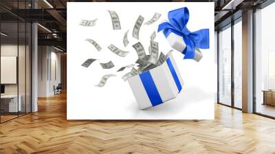 gift box with banknote of dollar. Wall mural