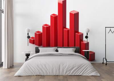 3D bar chart with bright red bars of different heights Wall mural