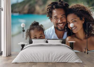 a happy family at the beach Wall mural