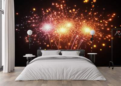 Beautiful fireworks on a pure black background Wall mural