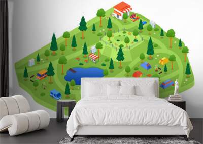 Camping site - modern vector colorful isometric illustration Wall mural