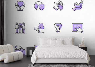 Charity, environment care - modern line design style icons set Wall mural