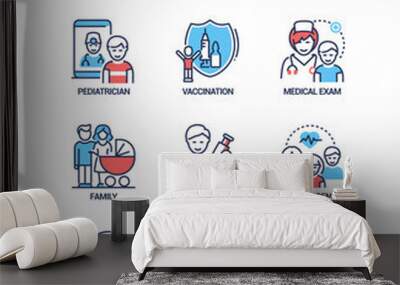 Child health - vector line design style icons set Wall mural